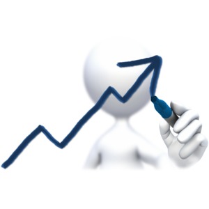 A stick figure uses a marker to draw a arrow going up.