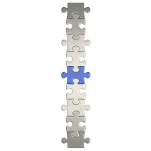 This clip art image shows two sides of a puzzle chain connected by a key center piece.  