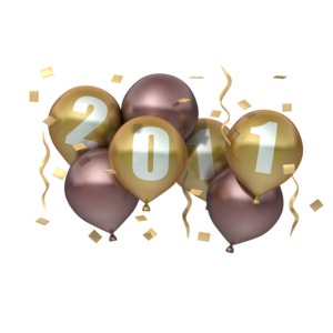 Gold and burgundy party balloons feature the new year 2011.  A concept of New Year&#039;s Eve or looking forward to 2011.