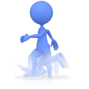 A stick figure runs so fast you can barely see its feet.