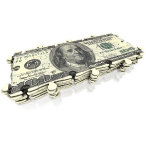 This clip art image shows a stack of hundred dollar bills made up of puzzle pieces.