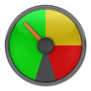 An indicator gauge with it&#039;s needle pointing to the green safe area.  Gauges with the needle pointing to yellow and red are also available.