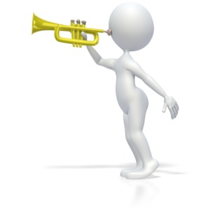 A stick figure plays the trumpet.