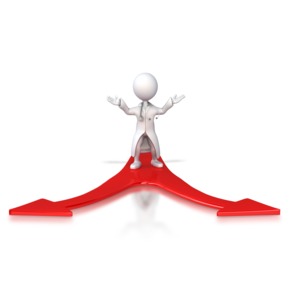 A doctor stick figure is confused on a choice.