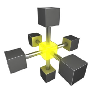 An image of a glowing yellow box connected to adjoining boxes.