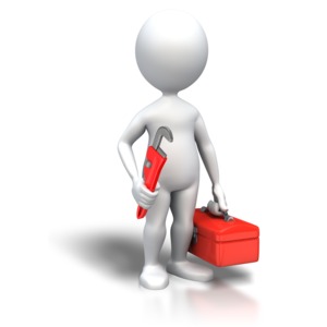 An image of a plumber holding a wrench and a toolbox.