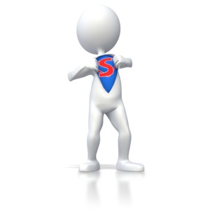 A stick figure begins to change into a superhero.