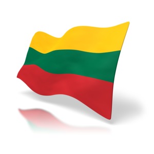 A 3D clipart image the Lithuanian national flag rendered at a 3D perspective angle.