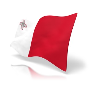 The national flag of Malta rendered at a 3D perspective angle.