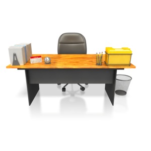 This image shows a desk neat clean, and organized.