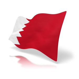 The national flag of the country of Bahrain.  A 3D clipart image created with a transparent background.