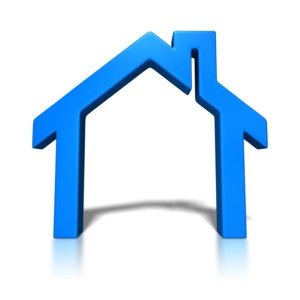 An clipart image showing an blue outline of a house.  Use our online customizer to change the house outline to whatever color you choose.