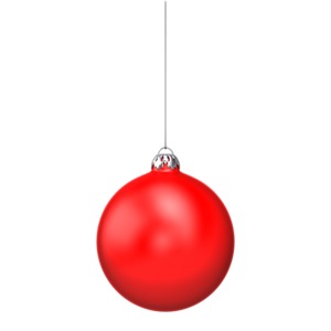 An image of a single red Christmas ornament.