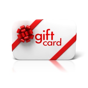 An image from the front view of a gift card with a ribbon.