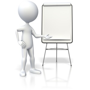 This clip art image shows a stick figure gesturing to a flip board.