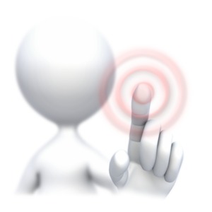 A stick figure presses on the screen causes indicator waves to radiate.