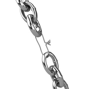 A thin wire holds a chain together in this concept of the weakest link.  A chain is only as strong as its weakest link.