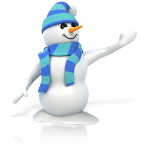 In this image a snowman presents with its hand. 