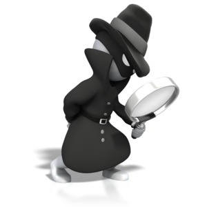 An image of a spy searching with an magnifying glass. 