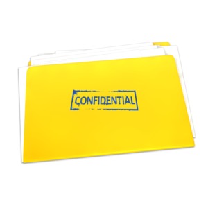 An image of a yellow folder with confidential stamped on the front.