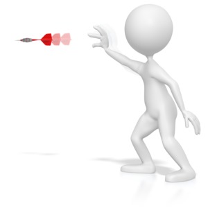 In this clip art image a stick figure is throwing a dart forward.