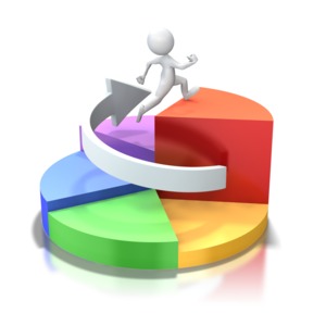 An image of a stick figure running up a circular pie diagram.