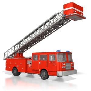 This clip art image show an emergency rescue fire truck with its ladder raised in the air.