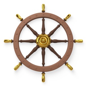 A nautical ship wheel.  It could be used to illustrate planning or charting a course.