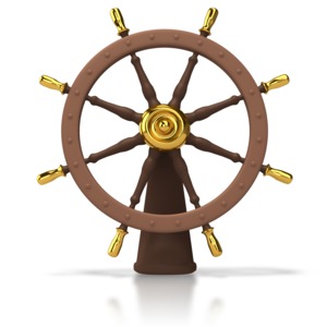 A classic wheel from ship helm.  This clip art image could be used to indicate direction or the idea of charting a future course of action.