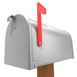 An image of a mailbox with red flag up.