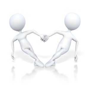 In this clip art image a male and female character hold hands forming a heart shape.