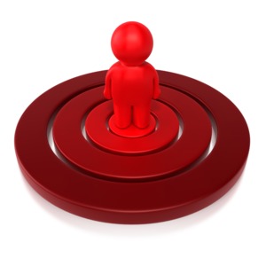 A stick figure stands in the center of a target.