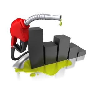 An image of a gas pump nozzle coming out from a graph increase.