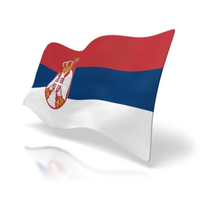 The national flag of Serbia set at a perspective angle.