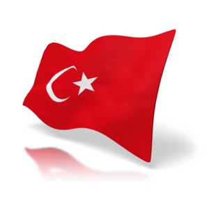 The national flag of Turkey set at a perspective angle.