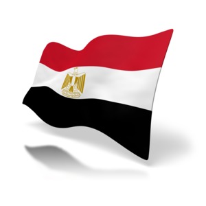 The Egyptian national flag set at a perspective angle.
