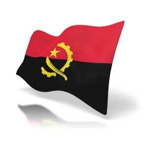 The national flag of Angola at a perspective angle.