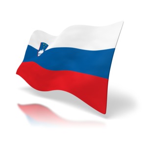 The national flag of Slovenia at a perspective angle.