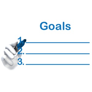An image of a hand drawing three goals with a felt tip pen.