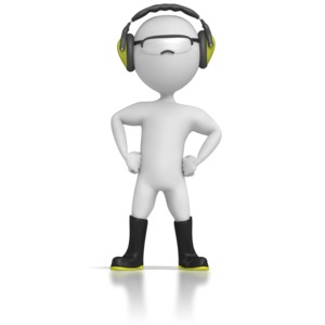 This clip art image shows a stick figure protecting itself by wear safety equipment.