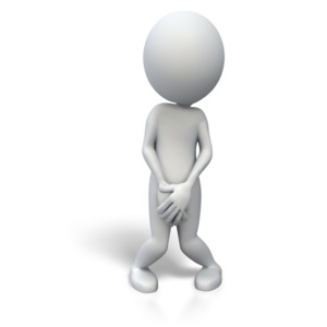 An image of a stick figure standing with hands over groin area.