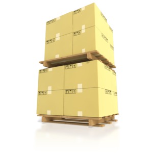 This clip art image shows two pallets with boxes on them stacked on each other.  This would be a good clip art image to suggest a step in the logistic process.
