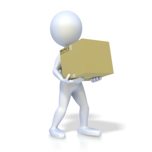 This clip art image shows a stick figure carrying a package.