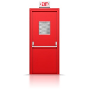 This clip art image shows an exit door.