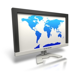 An image of a monitor with a world map displayed.