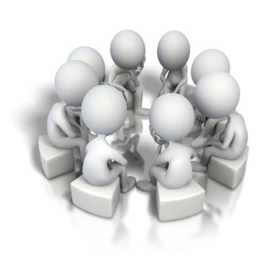 An image of a group of stick figures deep in thought.