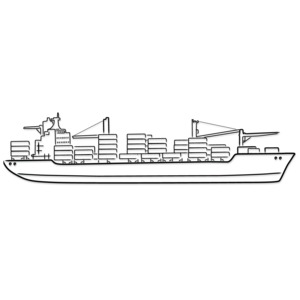 This clip art image shows a outline drawing of a freight ship.