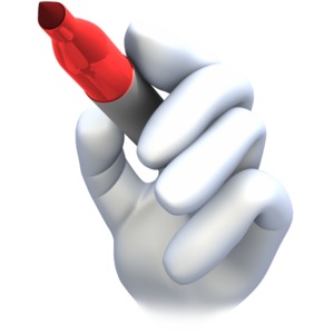 This clip art image shows a hand holding a colored marker.