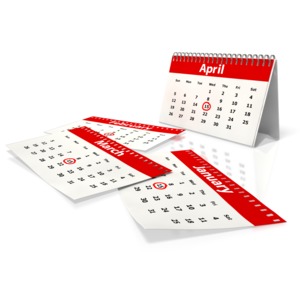 A calender shows a monthly due date on four different months.