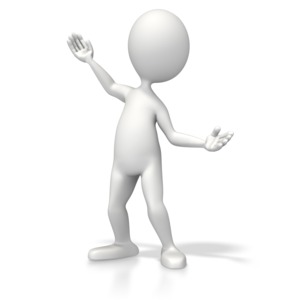 A generic stick figure in a casual pose indicates to something on his right, or welcomes the viewer.